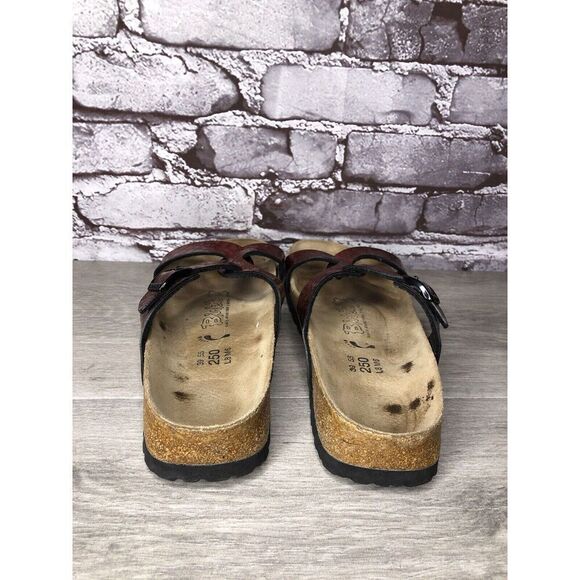 Birkenstock Birki’s Red Patent Leather Croc Cork Strap Sandals Women Sz 39EU/8US - Picture 4 of 16